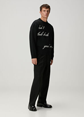 Academia Black Slogan Jacquard Wool Sweater - 3