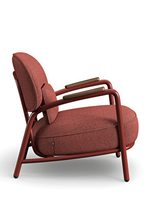 Borbo Clay Red Metal Frame Armchair with Wooden Armrests - 3