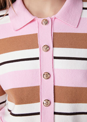 Beymen Club Pink Striped Polo Cardigan - 7