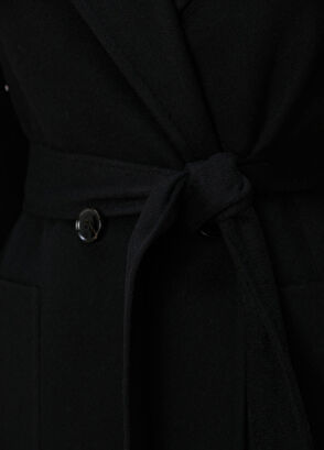 Siyah Beli Kuşaklı Kaşmir Palto - Görsel 8