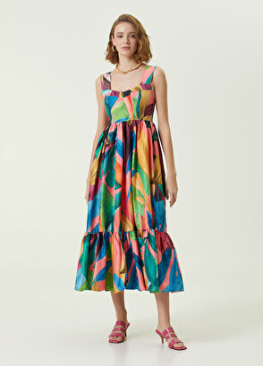 Beymen Club Colorblocked Dev Yaprak Desenli Uzun Elbise - 3