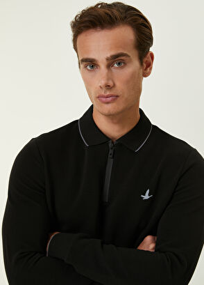 Beymen Club Slim Fit Siyah Polo Yaka Ottoman Dokulu Sweatshirt - 7