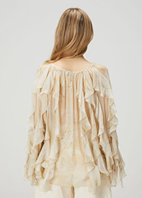 Beymen Club Multicolored Beige Ruffled Chiffon Shirt - 5