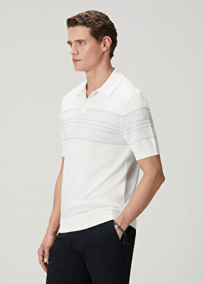 Beymen Club Off-White Blue Line Detail Polo Sweater - 4