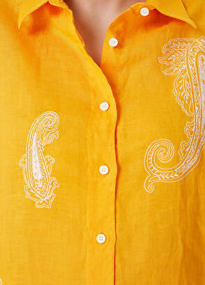 Beymen Club Orange Ethnic Embroidered Linen Shirt - 4