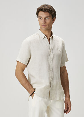 Beymen Club Comfort Fit Taş Kısa Kollu Keten Gömlek - 5