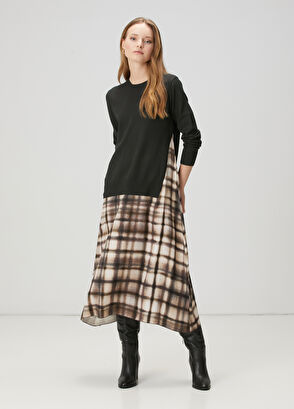 Beymen Club Khaki Plaid Midi Knit Dress - 4