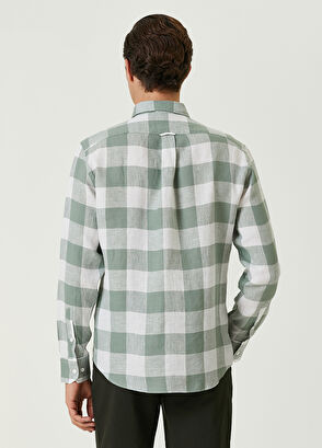 Beymen Club Comfort Fit Açık Haki Ekose Desenli Keten Gömlek - 5