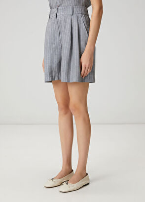 Beymen Club Grey striped linen blend shorts - 3