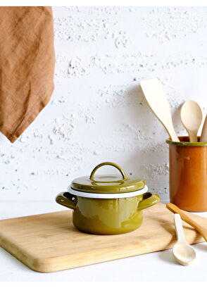 Elifle Emaye Haki Emaye Mini Tencere 12 cm - 6