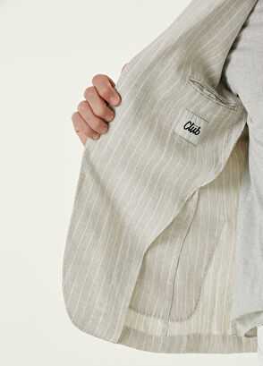 Beymen Club Bej Çizgi Desenli Keten Ceket - 7