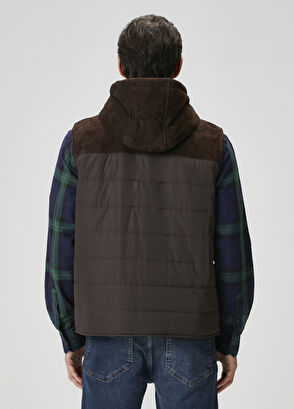 Beymen Club Dark Brown Hooded Suede Vest - 6