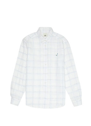 Beymen Club Comfort Fit Blue White Plaid Patterned Linen Shirt - 8