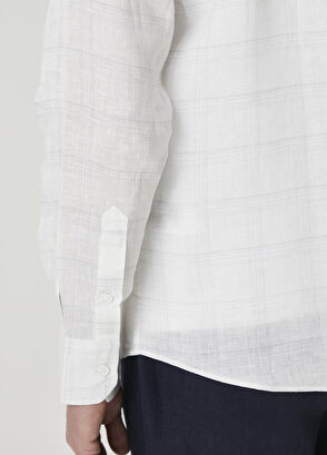 Beymen Club Comfort Fit Beyaz Ekose Desenli Keten Gömlek - 8