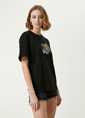 Beymen Club Black Crew Neck Rhinestone Printed T-shirt - 4