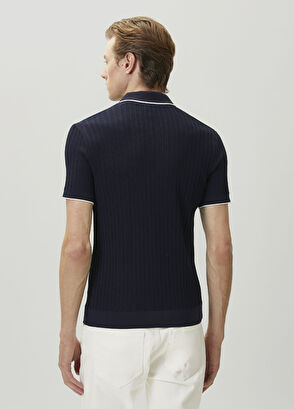 Beymen Club Lacivert Polo Yaka Waffle Örgülü Kısa Kollu Triko - 5