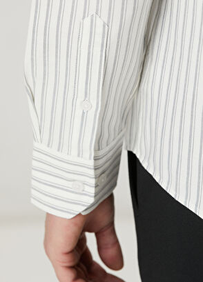 Beymen Club Comfort Fit Beyaz Gri Çizgi Desenli Oxford Gömlek - 9