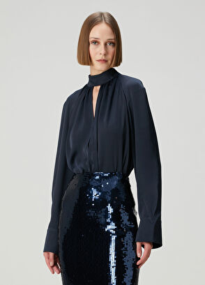 Rotate Birger Christensen Navy Blue Satin Blouse - 3