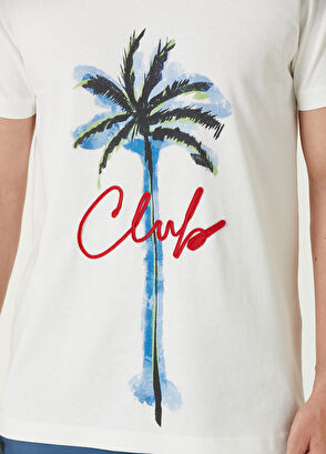 Beymen Club Beyaz Palmiye Baskılı Logo Nakışlı T-shirt - 7