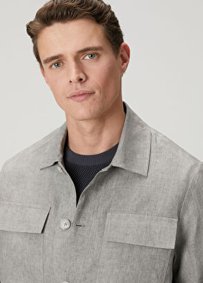 Beymen Club Gri Keten Dış Gömlek - 7