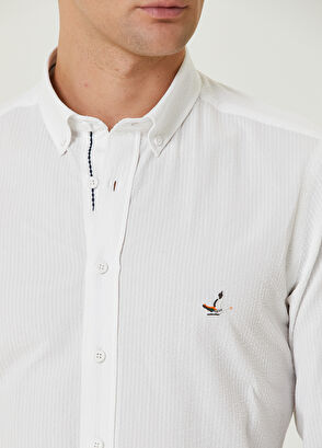 Beymen Club Slim Fit Beyaz Zincir Dikiş Detaylı Gömlek - 6