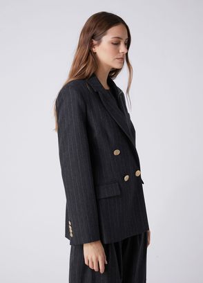 Beymen Club Antrasit Çizgili Kruvaze Yün Blazer - 5