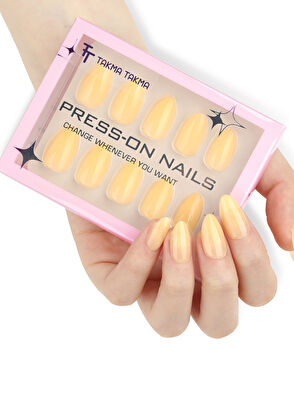 Takma Takma Sarı Kısa Badem 30'lu Protez Takma Tırnak MKBD1738 - 4