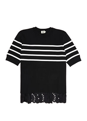 Beymen Club Siyah Beyaz Çizgili Kısa Kol Kazak - 8