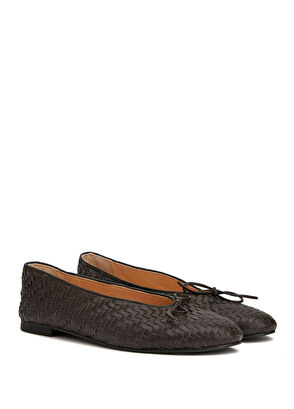 Beymen Club Brown Knit Textured Leather Ballet Flats - 7
