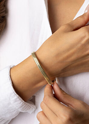 Safir Mücevher Esnek 14 Ayar Altın Unisex Kelepçe Bileklik - 6