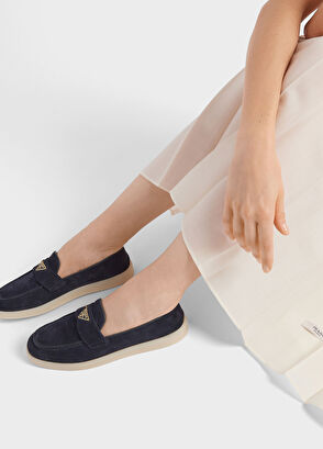 Prada Blue Suede Leather Women's Loafers - 3