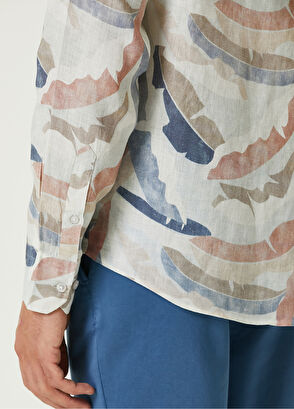 Beymen Club Comfort Fit Ecru Leaf Patterned Linen Shirt - 7