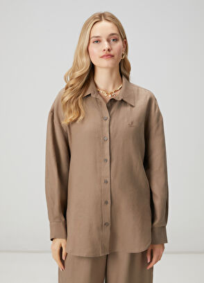 Beymen Club Oversize Vizon Keten Gömlek - 4