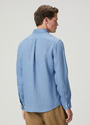 Beymen Club Comfort Fit Grey Blue Linen Shirt - 6