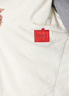 Isaia Beyaz Kruvaze Kadife Kaban - 7