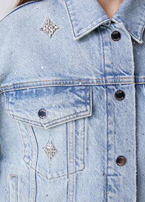 Beymen Club Mavi Serpme Taşlı Denim Ceket - 8