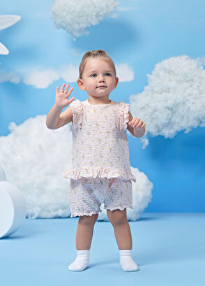 Çıtçıtlı Pembe Fırfırlı Kolsuz Bluz ve Şort Kız Bebek 2'li Set - Görsel 7