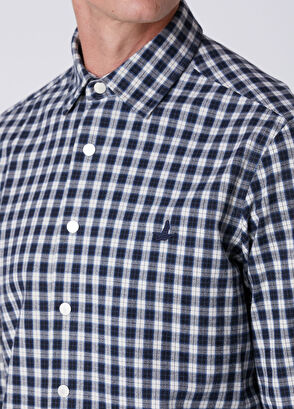 Beymen Club Relax Fit Navy Blue White Plaid Print Shirt - 6