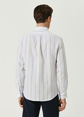Beymen Club Comfort Fit Beyaz Seyrek Çizgi Geçiş Keten Gömlek - 5