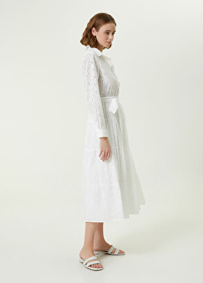 Beymen Club Beyaz Delikli Midi Gömlek Elbise - 4