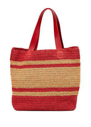 Beymen Club Beige Red Raffia Shopping Bag - 5