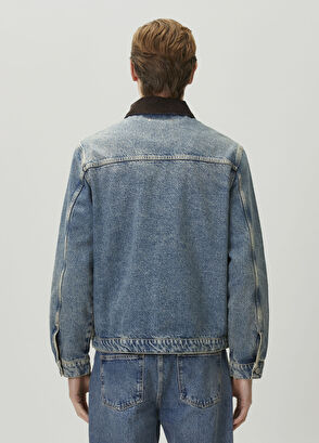 Beymen Club Blue Brown Suede Collar Denim Jacket - 5