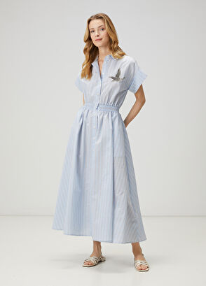Beymen Club Blue Striped Maxi Shirt Dress - 4