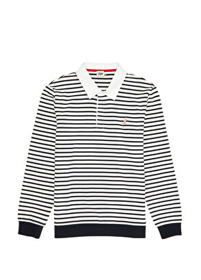 Beymen Club Navy Blue White Marine Striped Polo Sweatshirt - 9