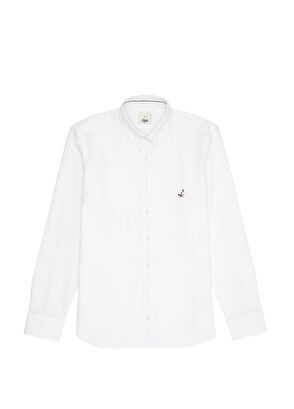 Beymen Club Slim Fit Beyaz Zincir Dikiş Detaylı Gömlek - 8