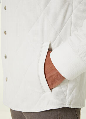 Beymen Club Beyaz Kapüşonlu Kapitoneli Kadife Dış Gömlek - 7