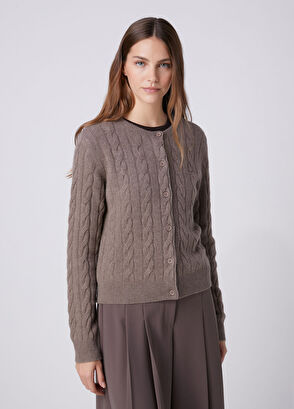 Beymen Club Brown Cable Knit Wool Cardigan - 5