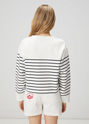 Beymen Club Lacivert Beyaz Baskılı Çizgili Sweatshirt - 5