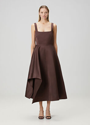 Kahverengi Midi Kokteyl Elbise - Görsel 4