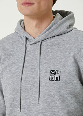 Beymen Club Gri Kapüşonlu Kare Logo Nakışlı Sweatshirt - 5